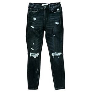 Vervet Mid-Rise Distressed Black Skinny Ankle Jeans 27X26
